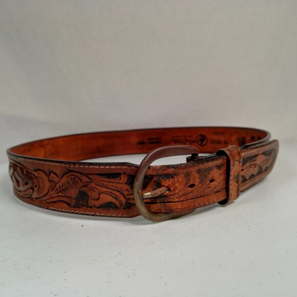 Vintage Larry Mahon Leegin Tooled Leather Belt Personalized Harold Brown Braided - Picture 11 of 16